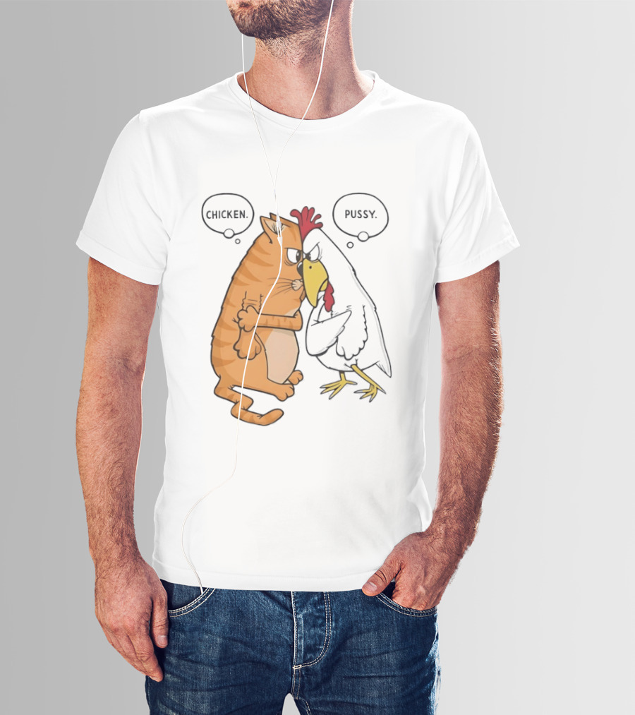 Chicken Pussy Standoff Cartoon Humor Confrontation T-Shirt