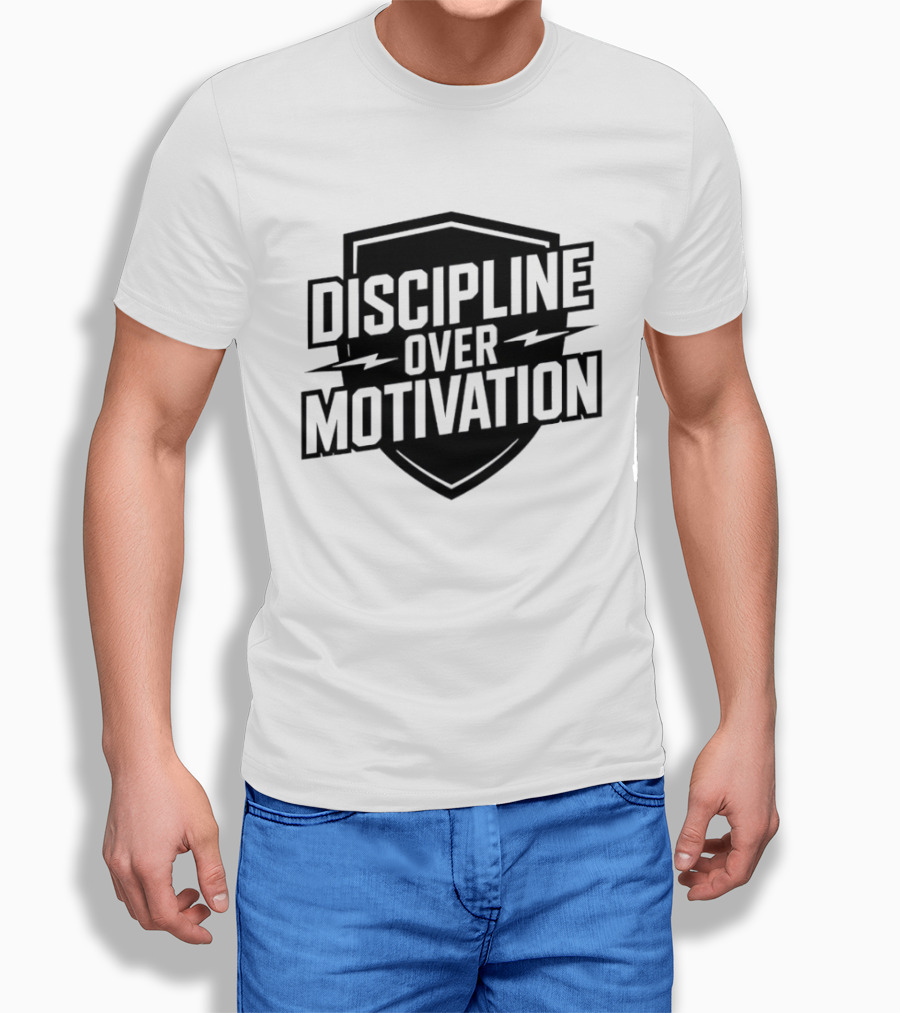 Discipline Over Motivation Fitness Motivational Athletic Shield T-Shirt