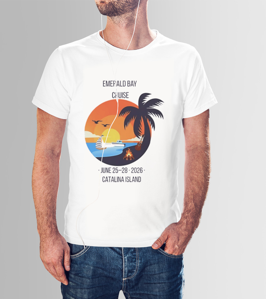 Emerald Bay Cruise June 25 28 2026 Catalina Island Sunset Palm Tree Boat Bonfire T-Shirt