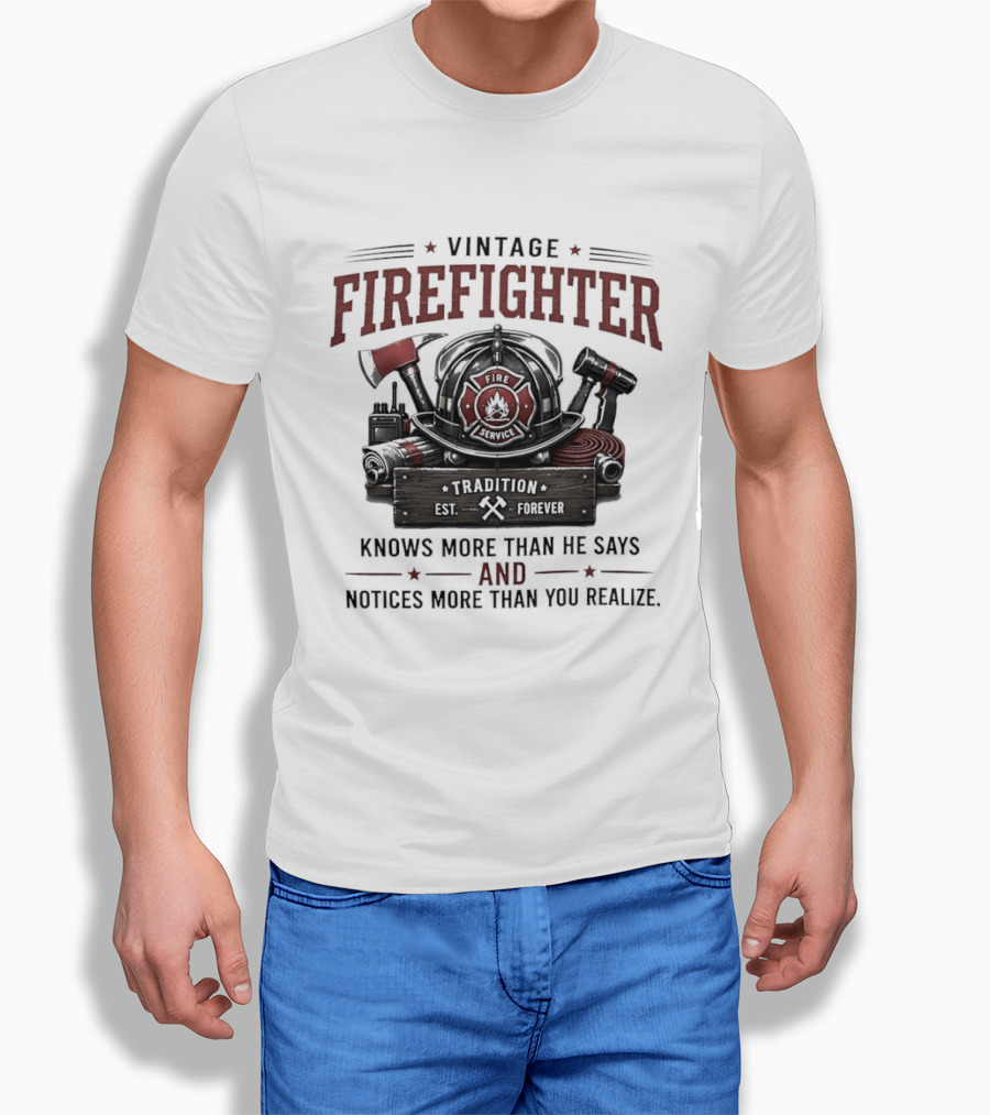 Vintage Firefighter Tradition Forever Knows More Than He Says And Notices More Than You Realize T-Shirt