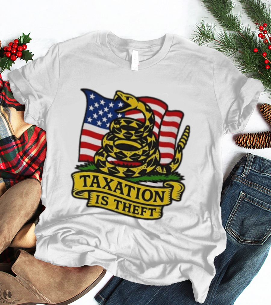 Taxation Is Theft Gadsden Flag American Flag Snake T-Shirt