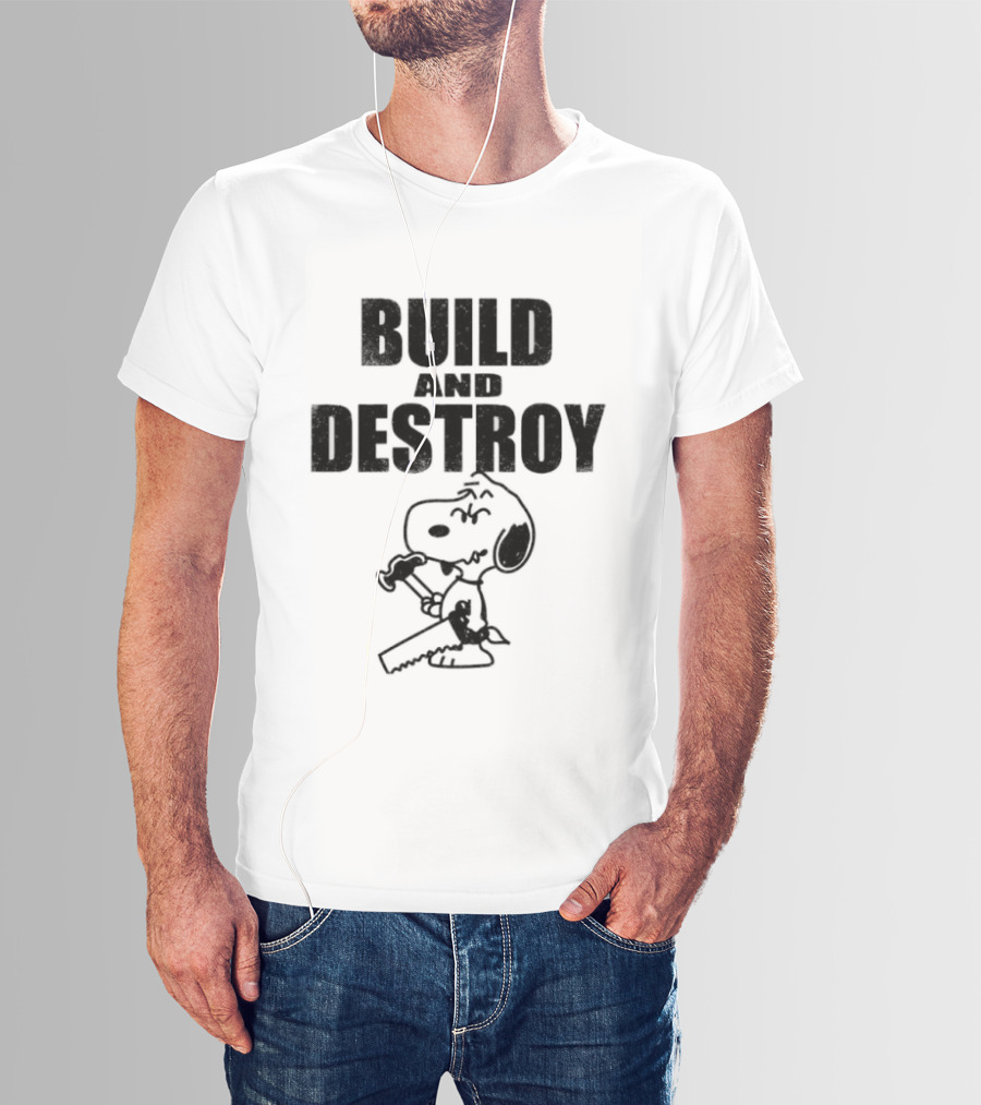 Snoopy Peanuts Build And Destroy Text Hammer Cartoon T-Shirt