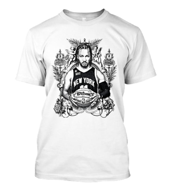 New York Knicks Jalen Brunson Charcoal Sketch Basketball Art Deco T-Shirt