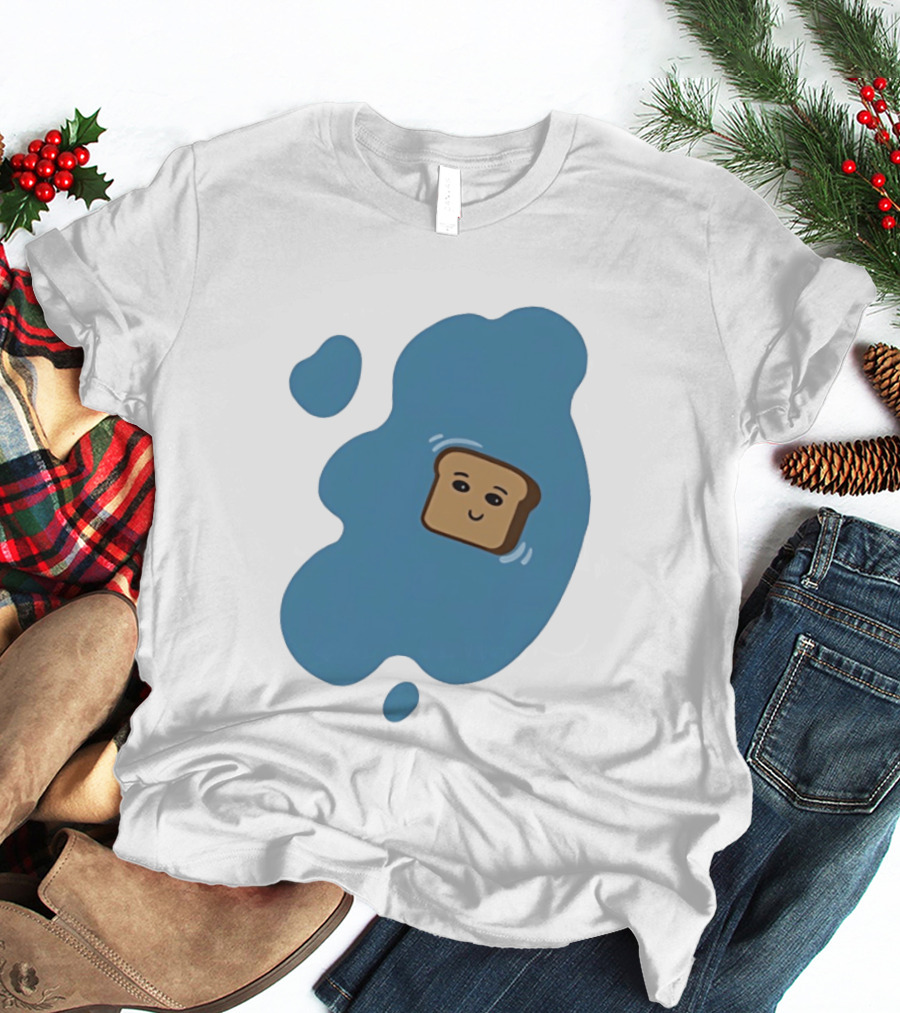 Floating Happy Toast Blue Puddle Cartoon Food Pun T-Shirt