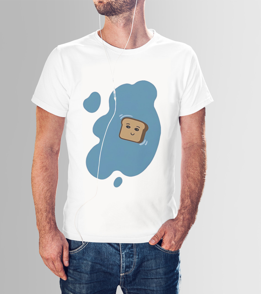 Floating Happy Toast Blue Puddle Cartoon Food Pun T-Shirt