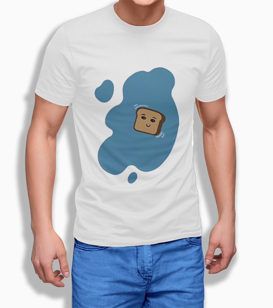 Floating Happy Toast Blue Puddle Cartoon Food Pun T-Shirt