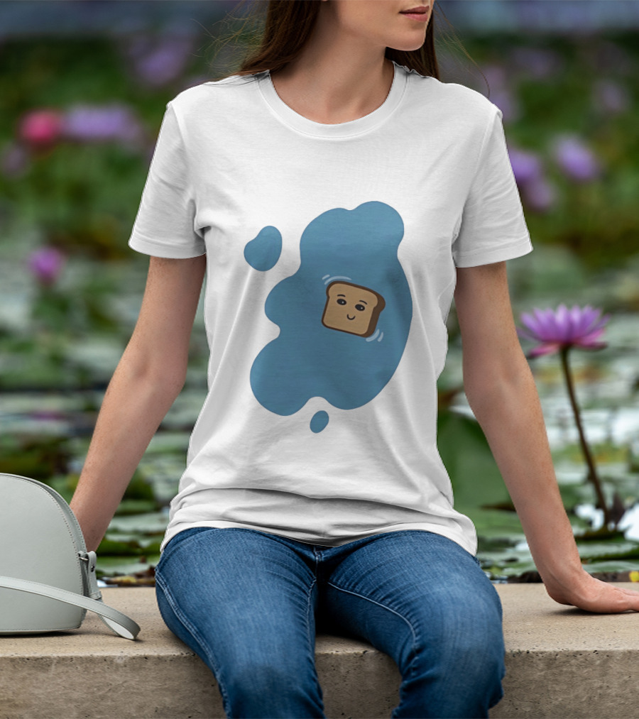 Floating Happy Toast Blue Puddle Cartoon Food Pun T-Shirt