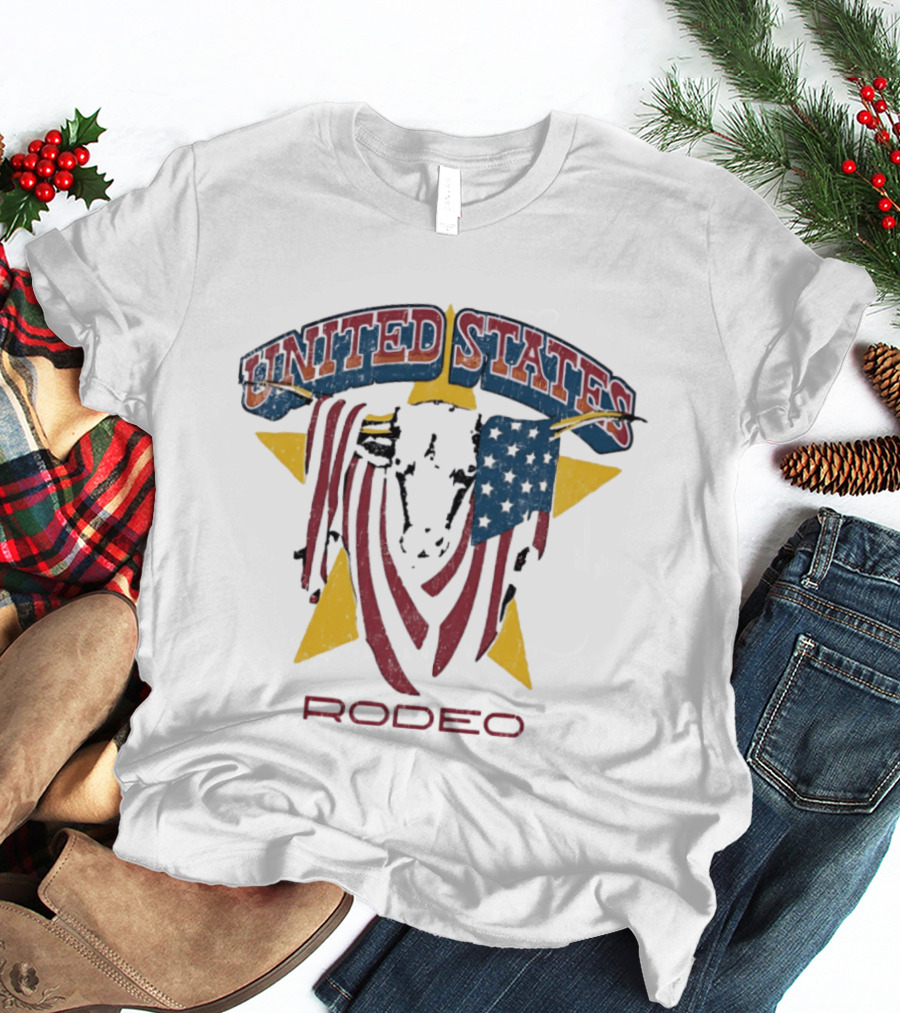 United States Rodeo Bull American Flag Yellow Star Country Western T-Shirt