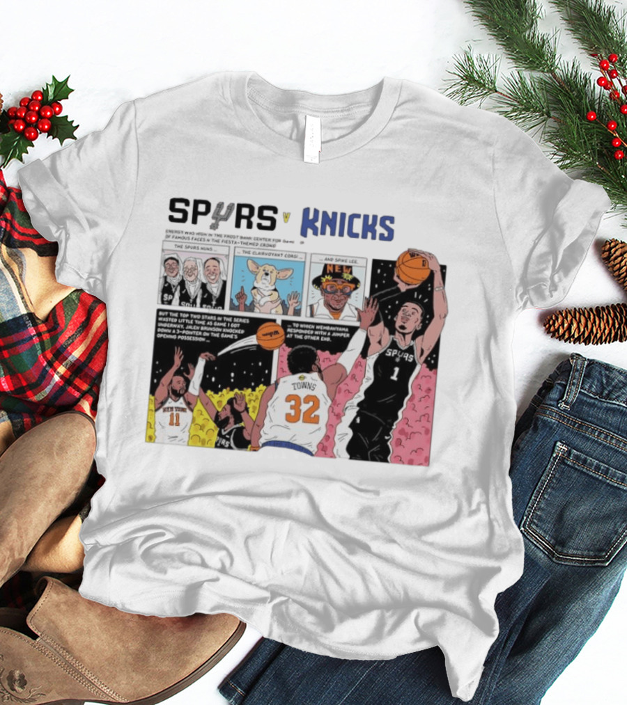 San Antonio Spurs V New York Knicks Comic Victor Wembanyama Jalen Brunson Karl Anthony Towns T-Shirt