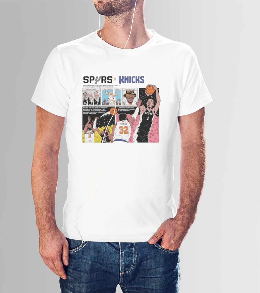 San Antonio Spurs V New York Knicks Comic Victor Wembanyama Jalen Brunson Karl Anthony Towns T-Shirt