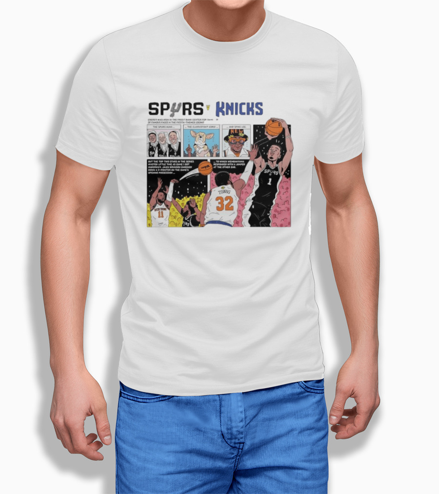 San Antonio Spurs V New York Knicks Comic Victor Wembanyama Jalen Brunson Karl Anthony Towns T-Shirt