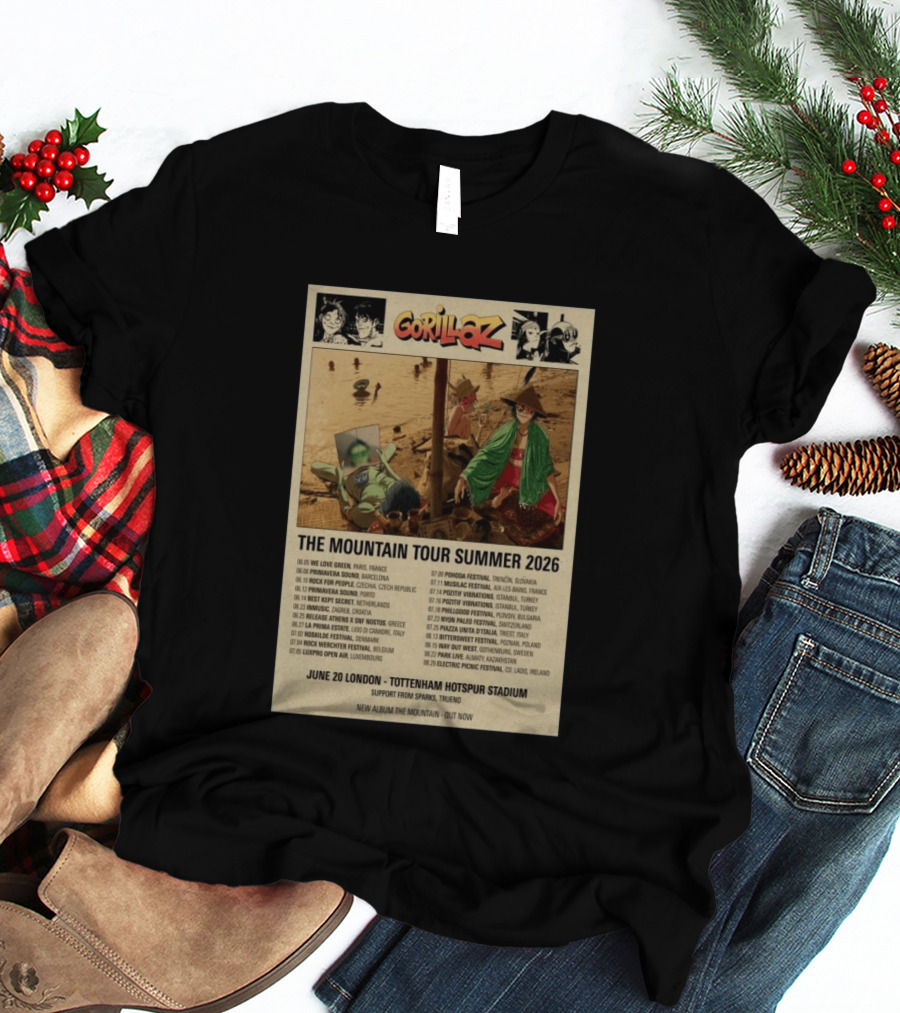 Gorillaz The Mountain Tour Summer 2026 Concert Featuring Noodle And Band Members T-Shirt