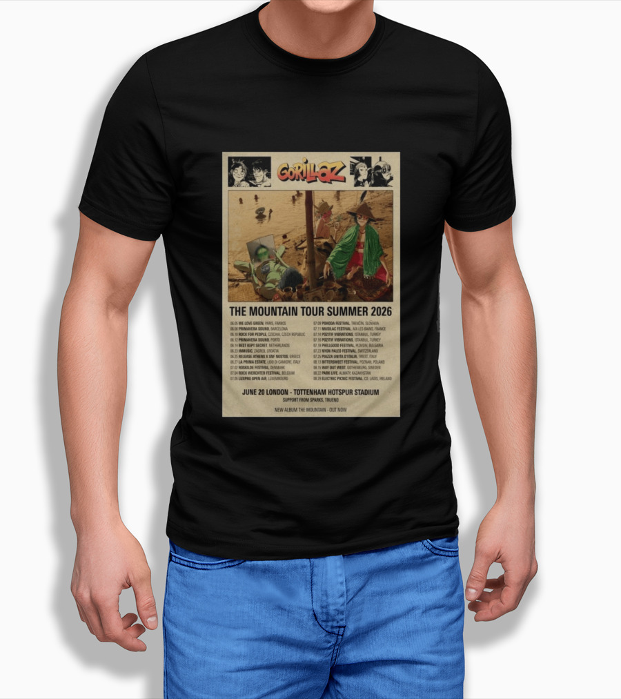 Gorillaz The Mountain Tour Summer 2026 Concert Featuring Noodle And Band Members T-Shirt