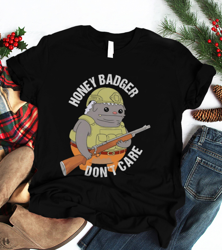 Honey Badger Don't Care Armed Cartoon T-Shirt