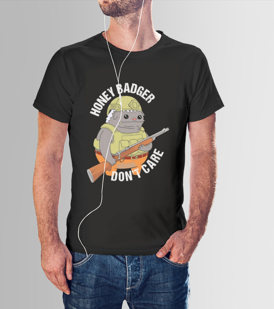 Honey Badger Don't Care Armed Cartoon T-Shirt