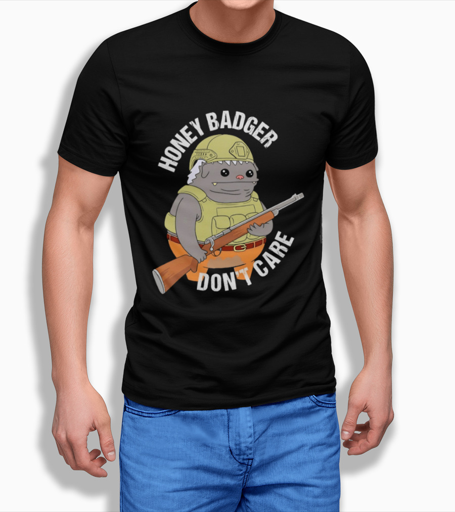 Honey Badger Don't Care Armed Cartoon T-Shirt