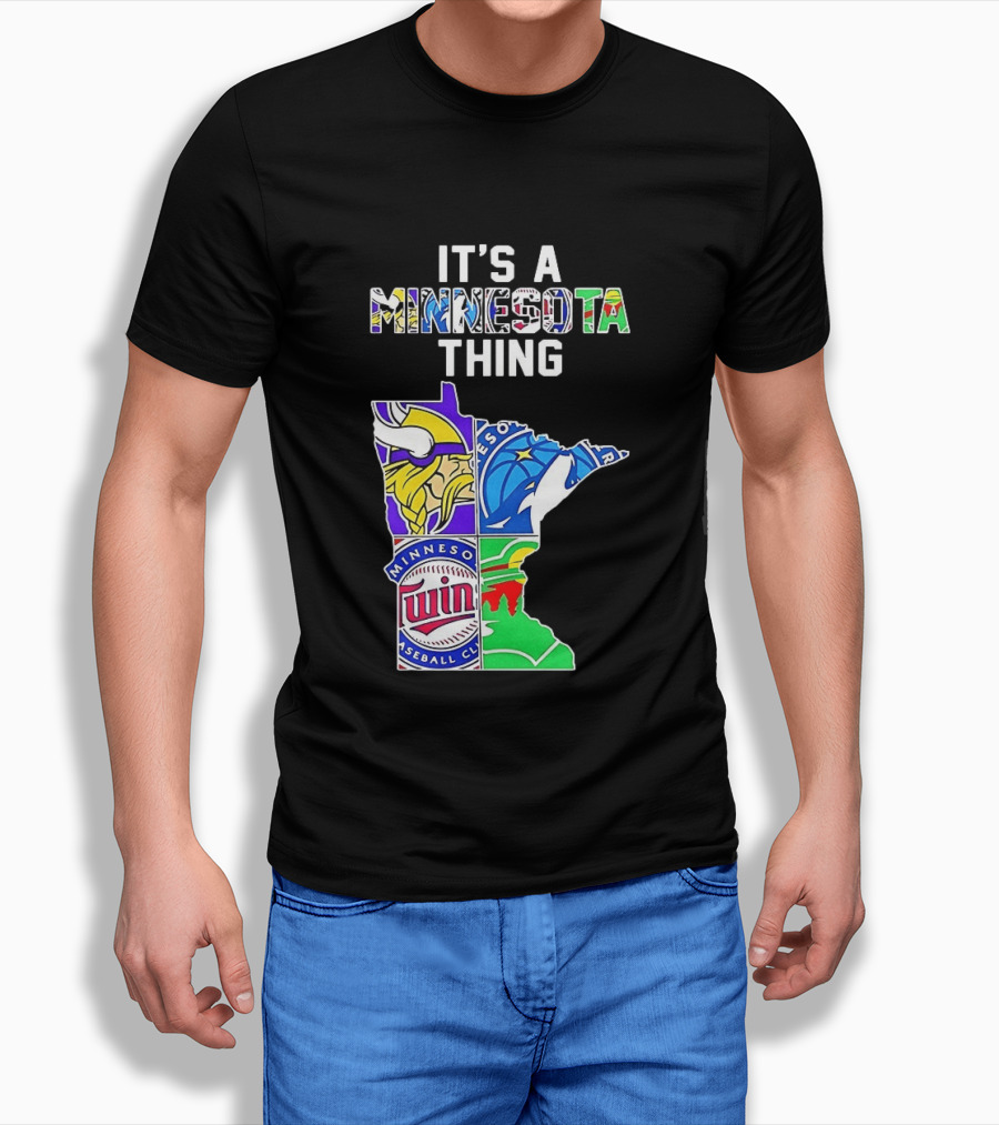 Minnesota Vikings Timberwolves Twins Wild It's A Thing State Map T-Shirt