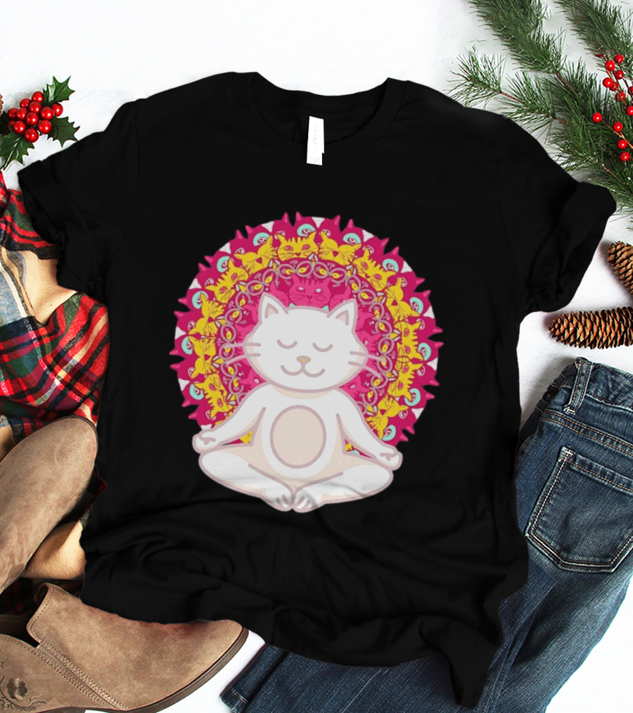 Meditation Zen Cat Mandala Yoga Peace Namaste Mindfulness Spiritual Pet Lover Feline Serenity T-Shirt