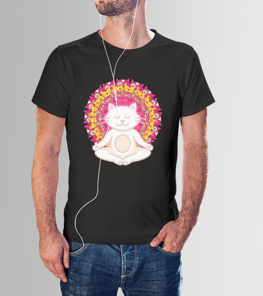 Meditation Zen Cat Mandala Yoga Peace Namaste Mindfulness Spiritual Pet Lover Feline Serenity T-Shirt