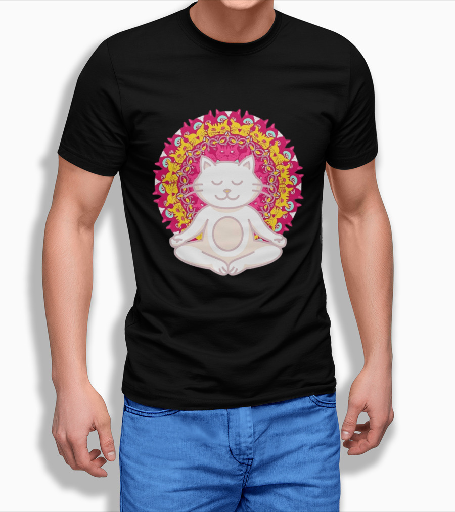 Meditation Zen Cat Mandala Yoga Peace Namaste Mindfulness Spiritual Pet Lover Feline Serenity T-Shirt