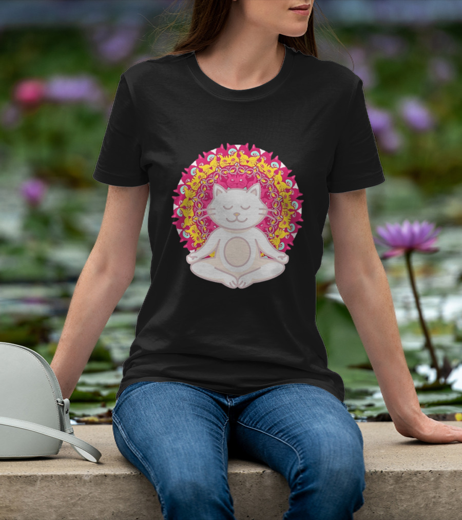 Meditation Zen Cat Mandala Yoga Peace Namaste Mindfulness Spiritual Pet Lover Feline Serenity T-Shirt