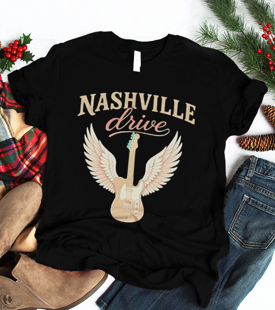 Nashville Drive Electric Guitar Angel Wings Music T-Shirt