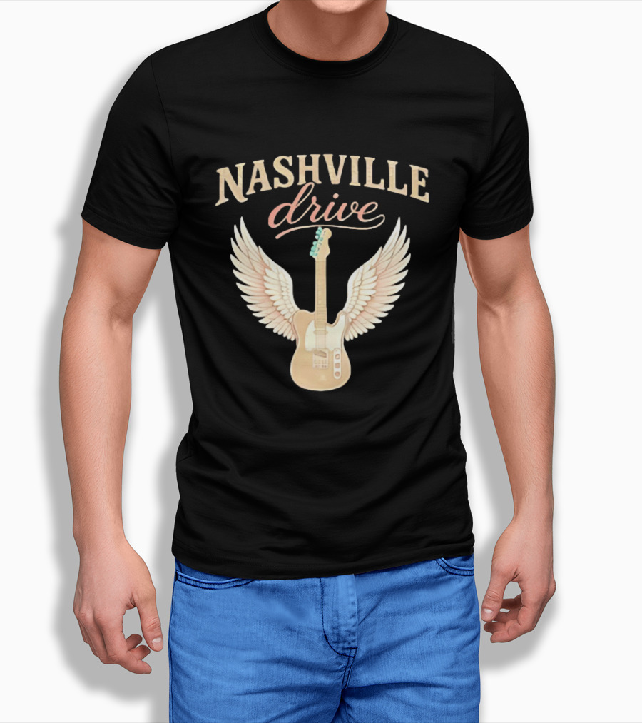 Nashville Drive Electric Guitar Angel Wings Music T-Shirt