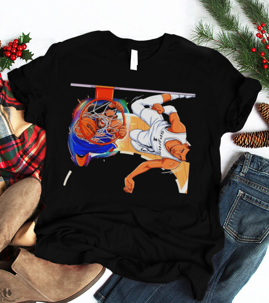 New York Knicks Vs San Antonio Spurs Comic Dunk Battle T-Shirt