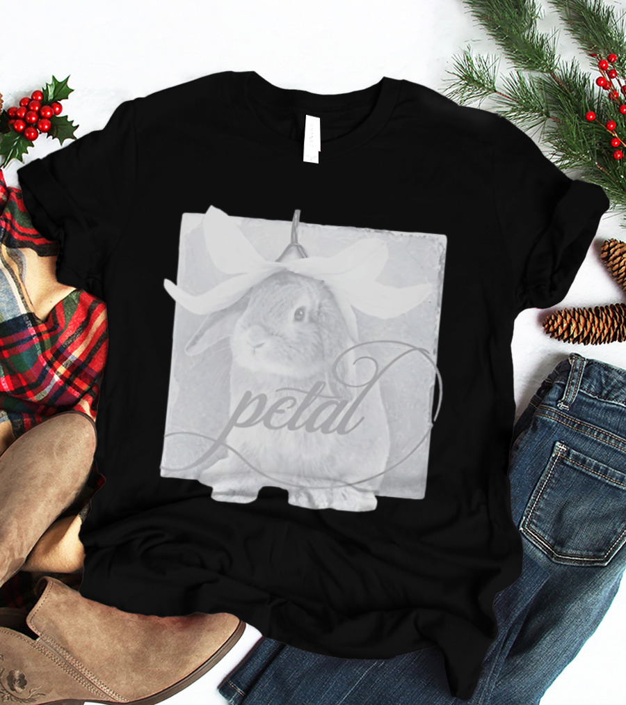 Petal Rabbit With Flower Headpiece On Square Tile Black And White T-Shirt