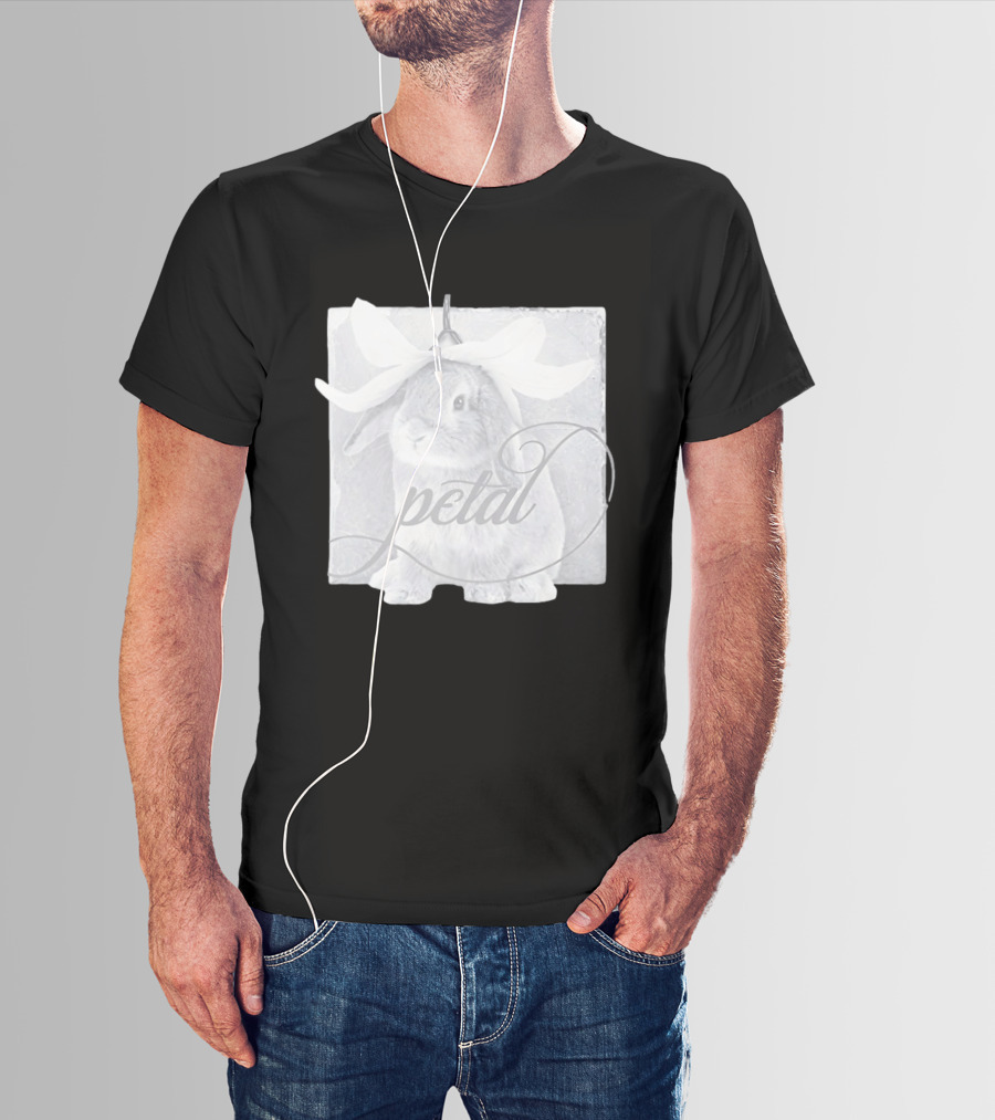 Petal Rabbit With Flower Headpiece On Square Tile Black And White T-Shirt