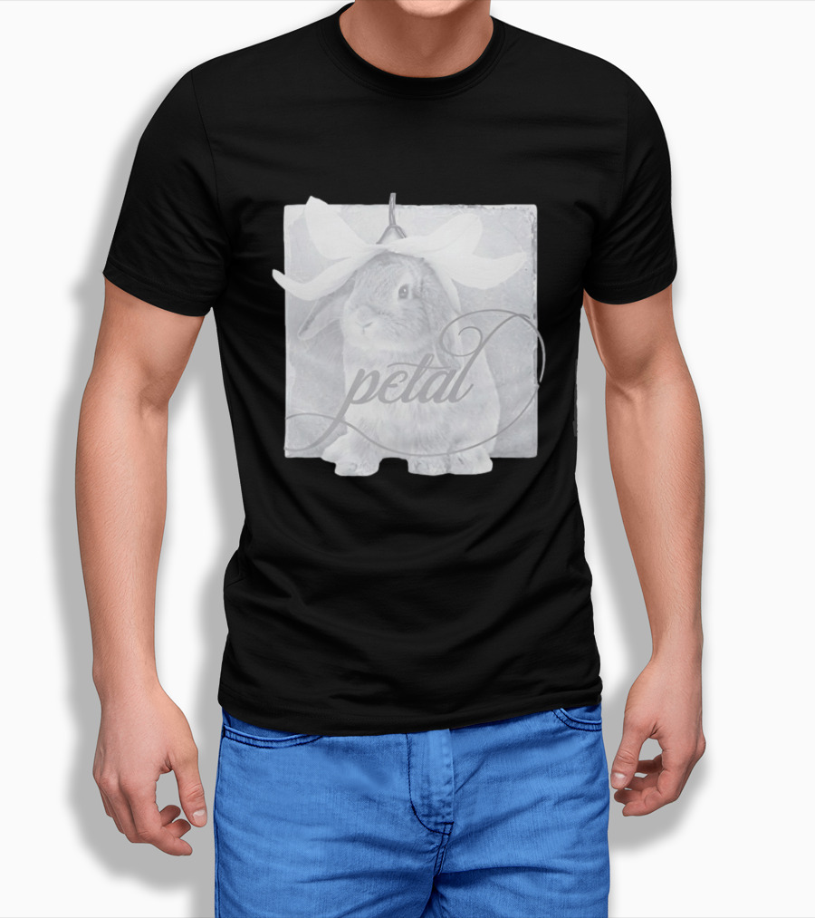 Petal Rabbit With Flower Headpiece On Square Tile Black And White T-Shirt