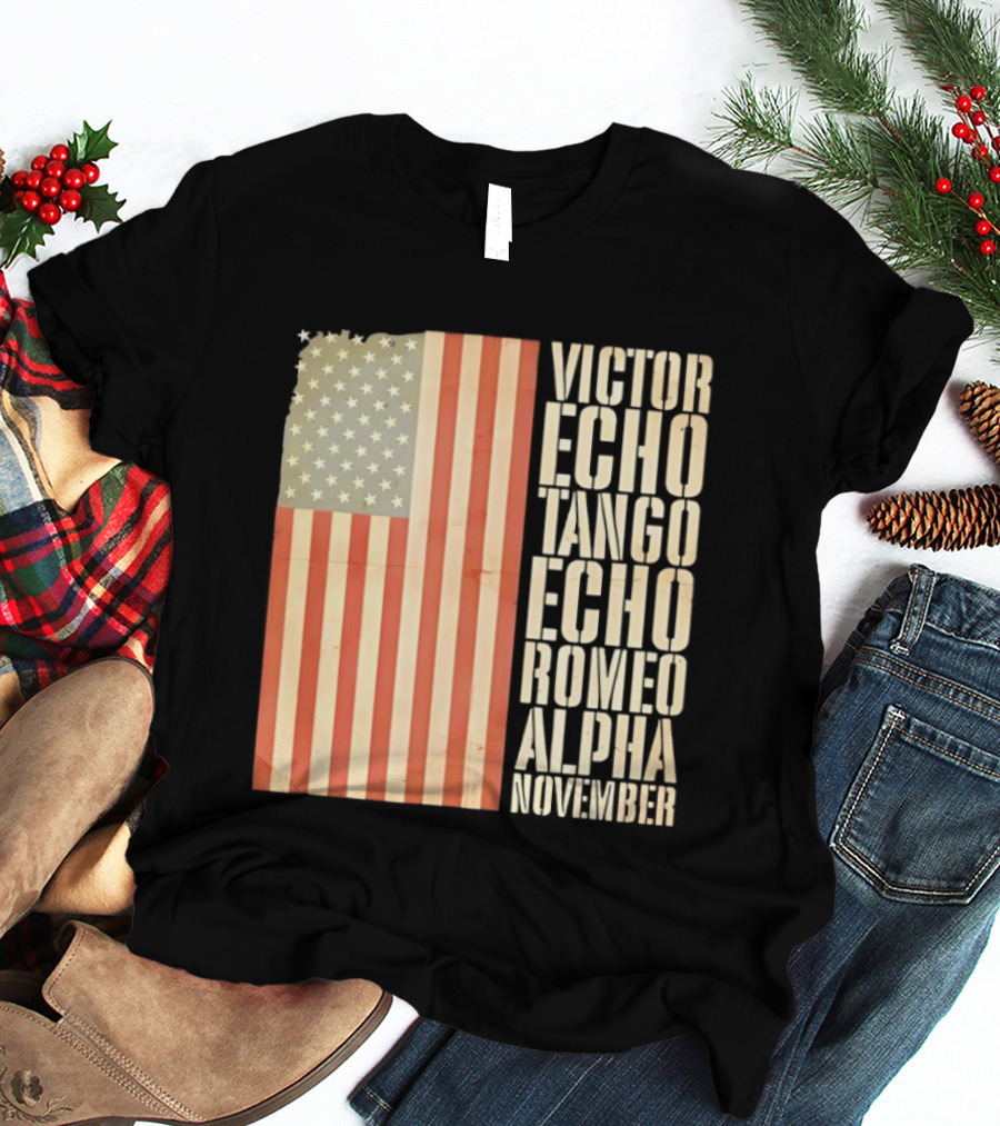 American Flag Victor Echo Tango Echo Romeo Alpha November Phonetic Alphabet T-Shirt