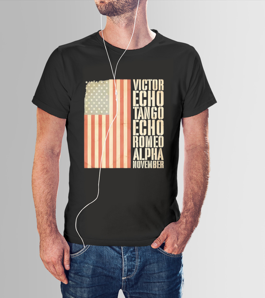 American Flag Victor Echo Tango Echo Romeo Alpha November Phonetic Alphabet T-Shirt
