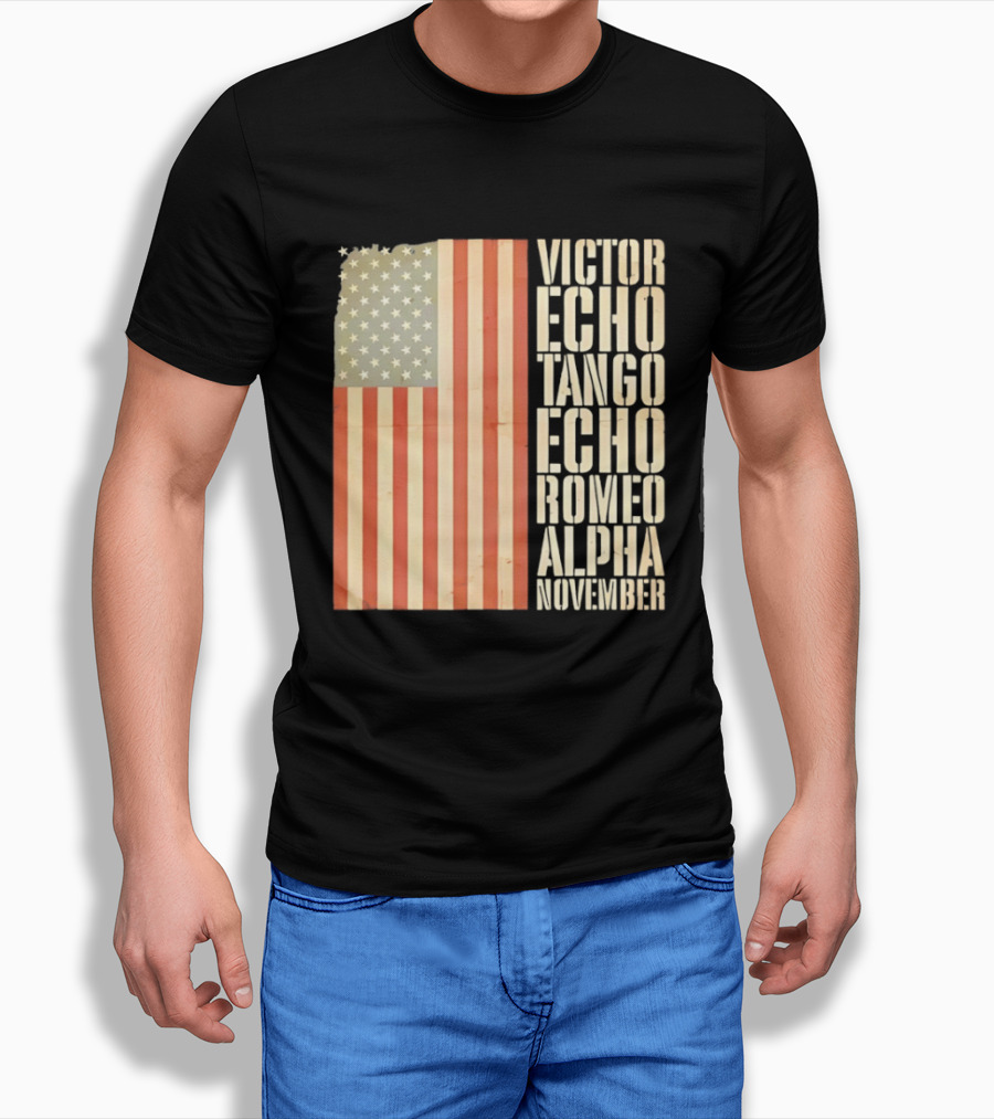 American Flag Victor Echo Tango Echo Romeo Alpha November Phonetic Alphabet T-Shirt