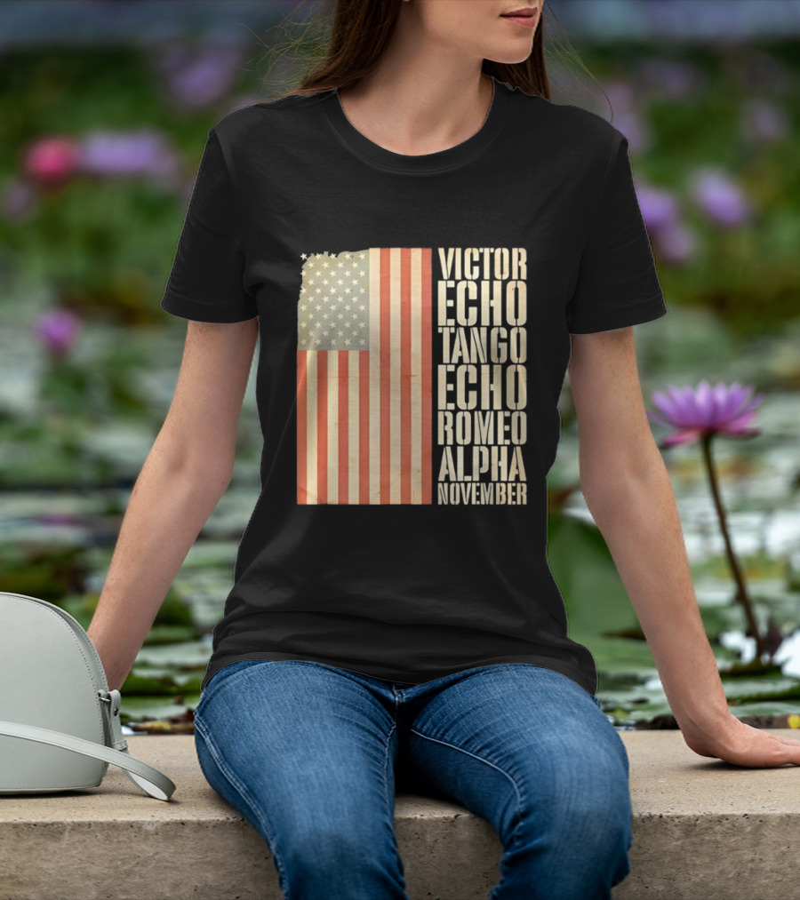 American Flag Victor Echo Tango Echo Romeo Alpha November Phonetic Alphabet T-Shirt