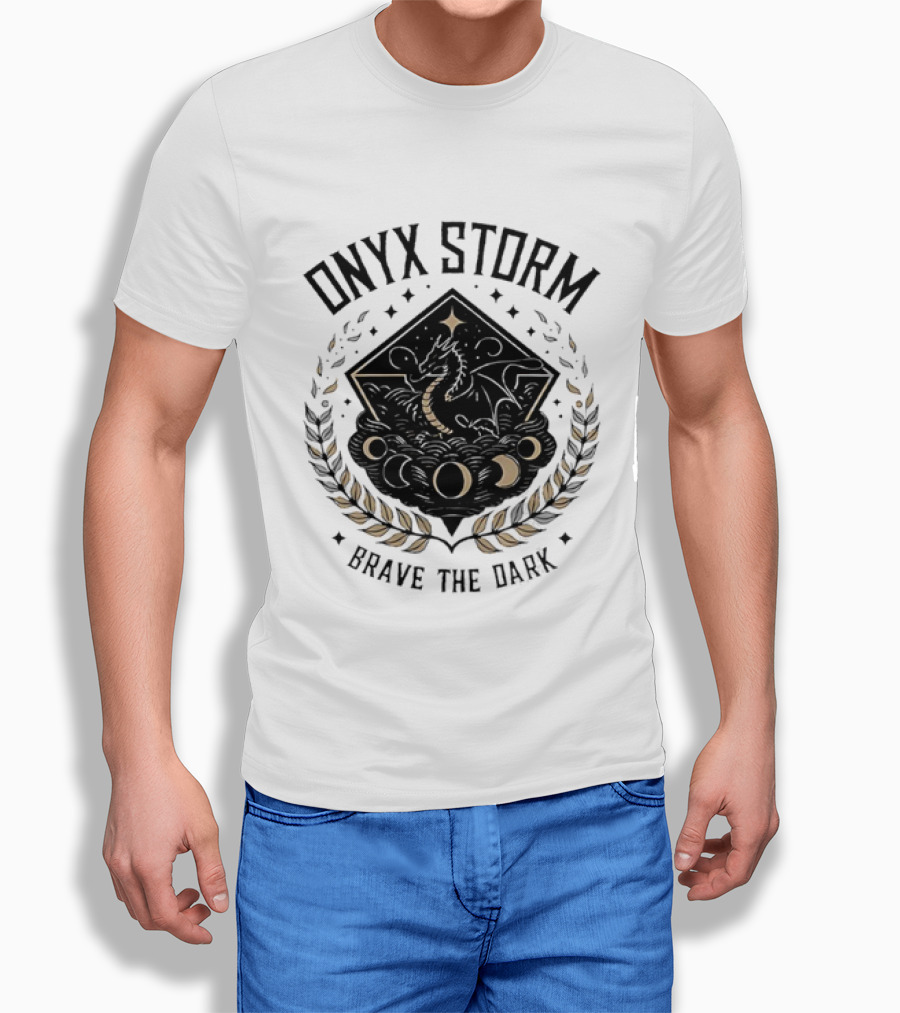 Onyx Storm Brave The Dark Lunar Phases And Celestial Symbols T-Shirt