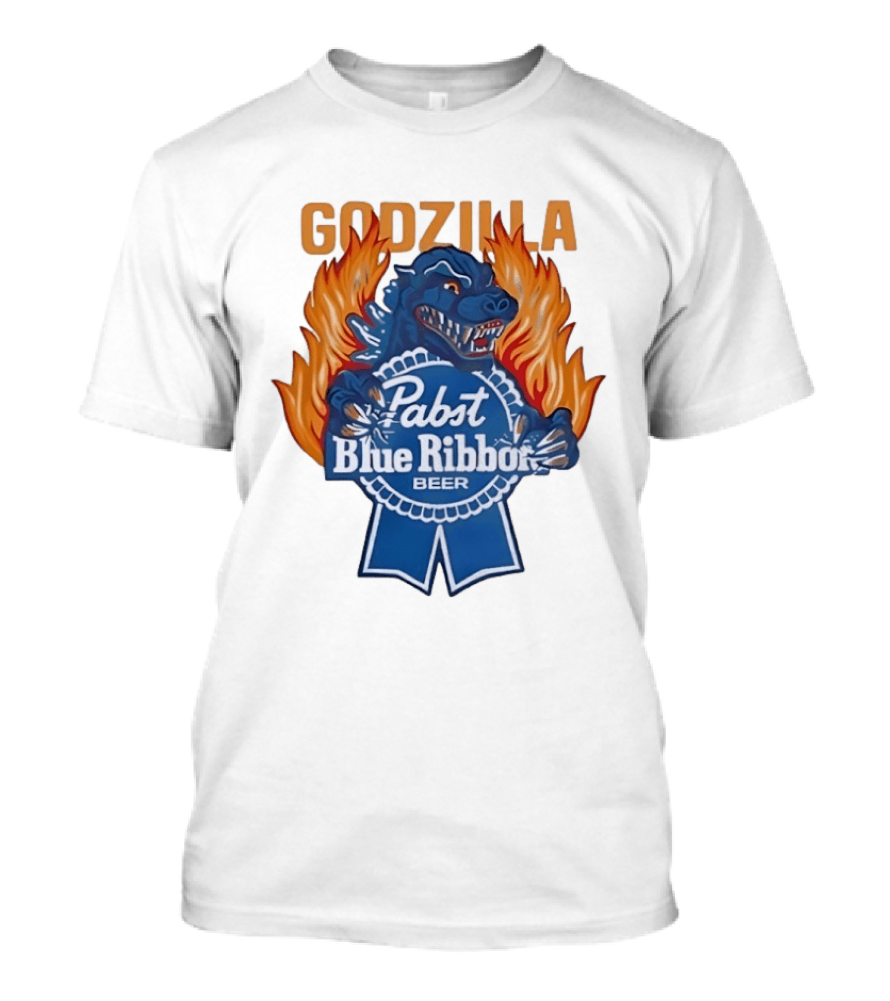 Godzilla Pabst Blue Ribbon Beer Flames T-Shirt