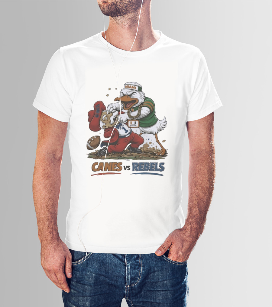 Miami Hurricanes Vs Ole Miss Rebels Mascot Showdown CFP Semifinal Vrbo Fiesta Bowl 2026 T-Shirt