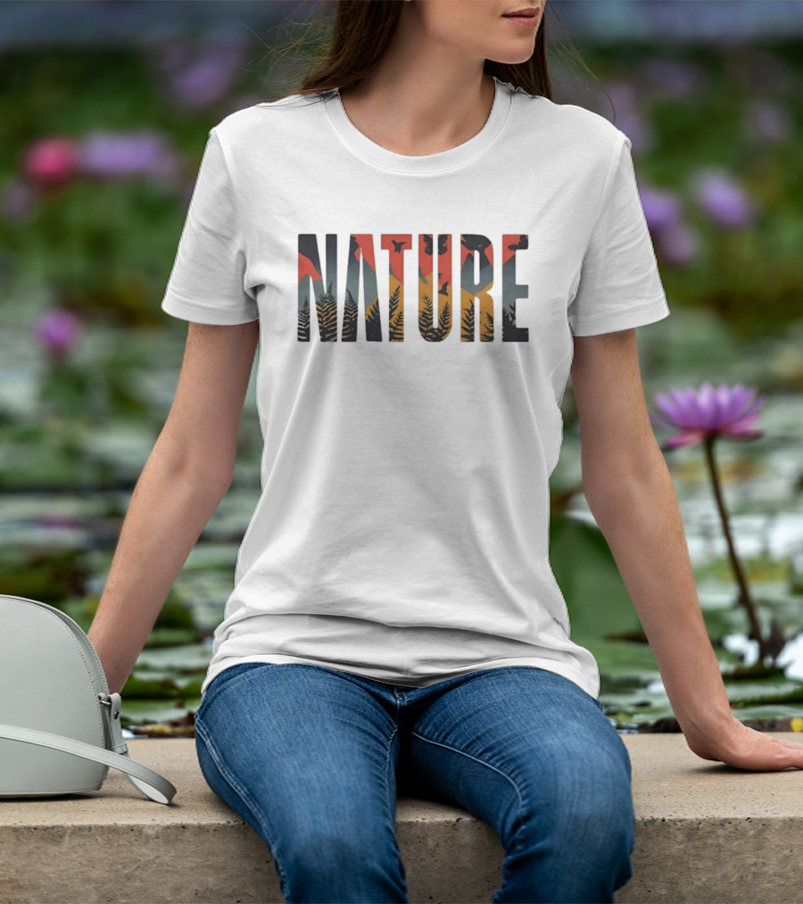 Nature Forest Birds Silhouette Lettering T-Shirt
