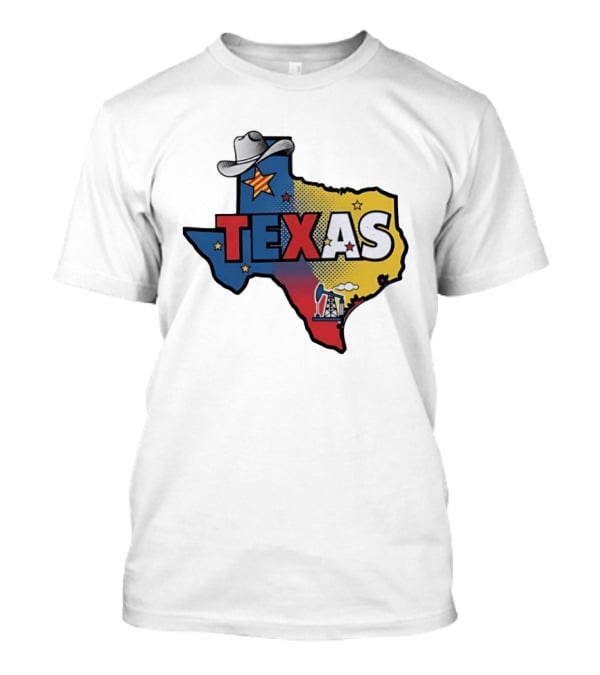 Texas Map Cowboy Hat Star Oil Rig T-Shirt
