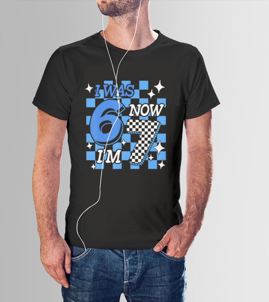 Blue Checkered I Was 6 Now I'm 7 Birthday Boy T-Shirt