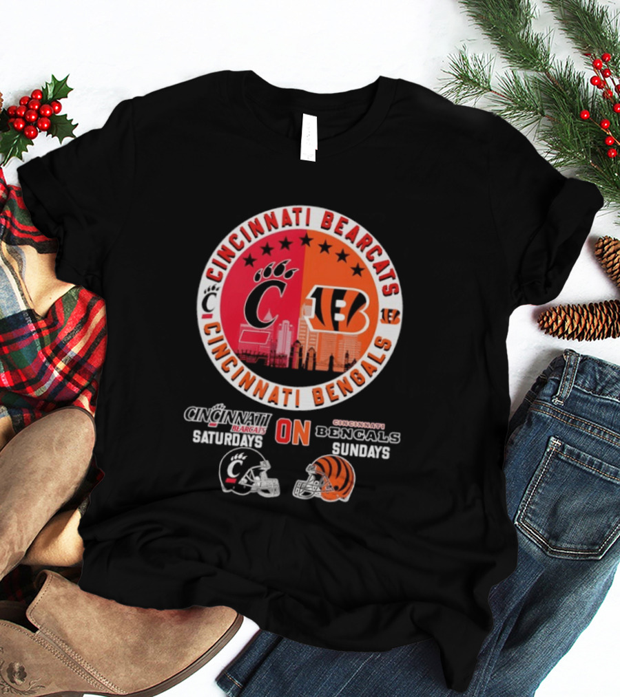 Cincinnati Bearcats Saturdays Cincinnati Bengals Sundays Helmet Mashup T-Shirt