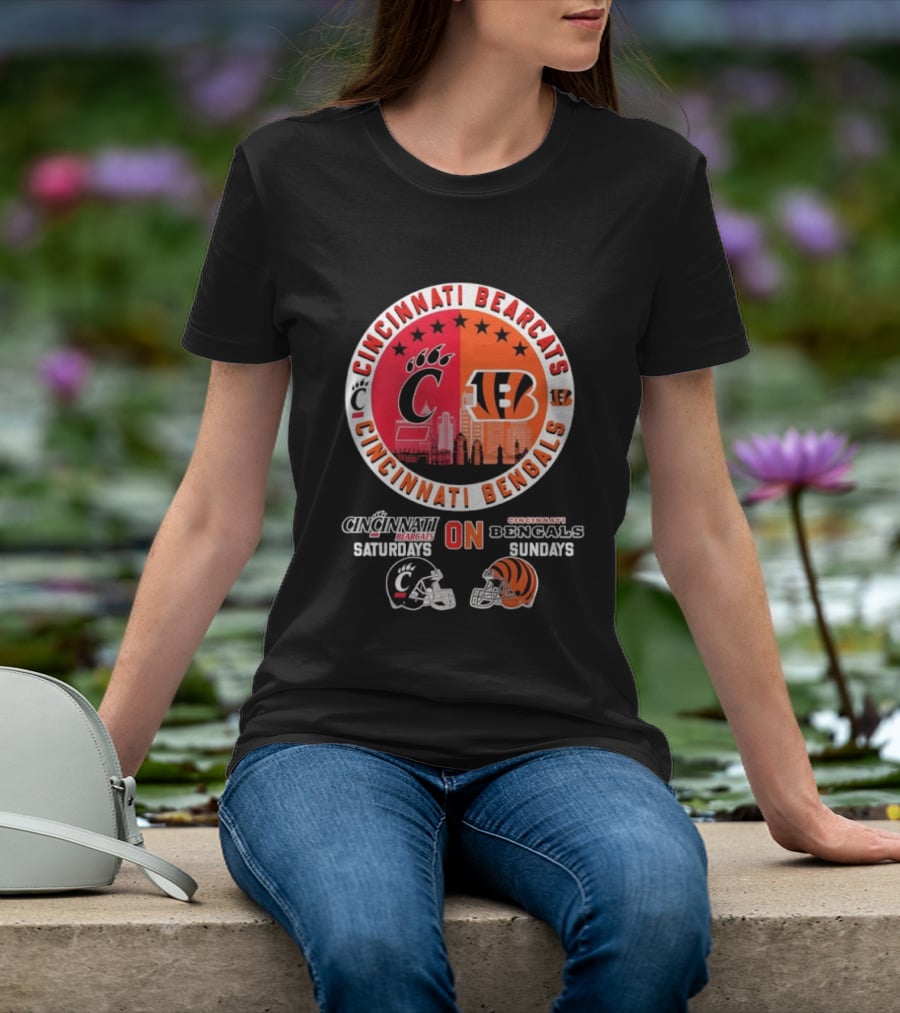 Cincinnati Bearcats Saturdays Cincinnati Bengals Sundays Helmet Mashup T-Shirt