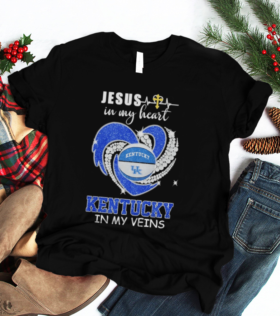Jesus In My Heart Kentucky In My Veins Wildcats UK Basketball Passion T-Shirt