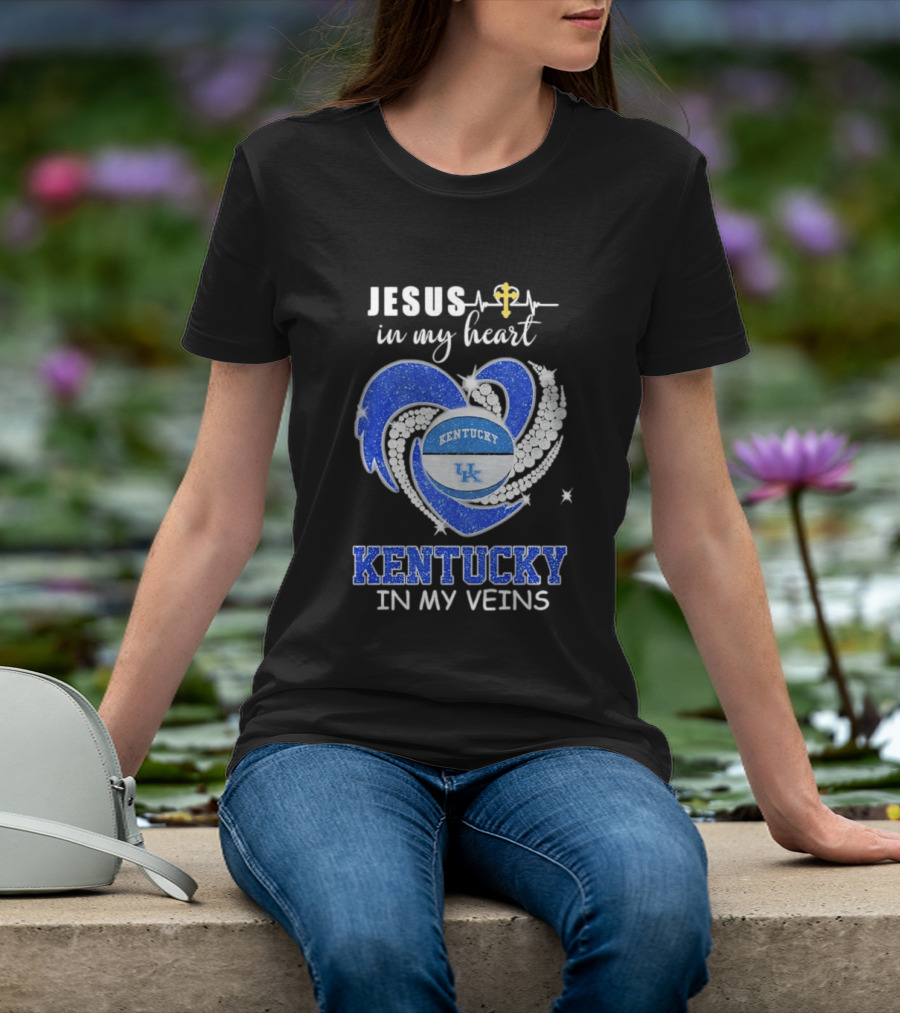 Jesus In My Heart Kentucky In My Veins Wildcats UK Basketball Passion T-Shirt