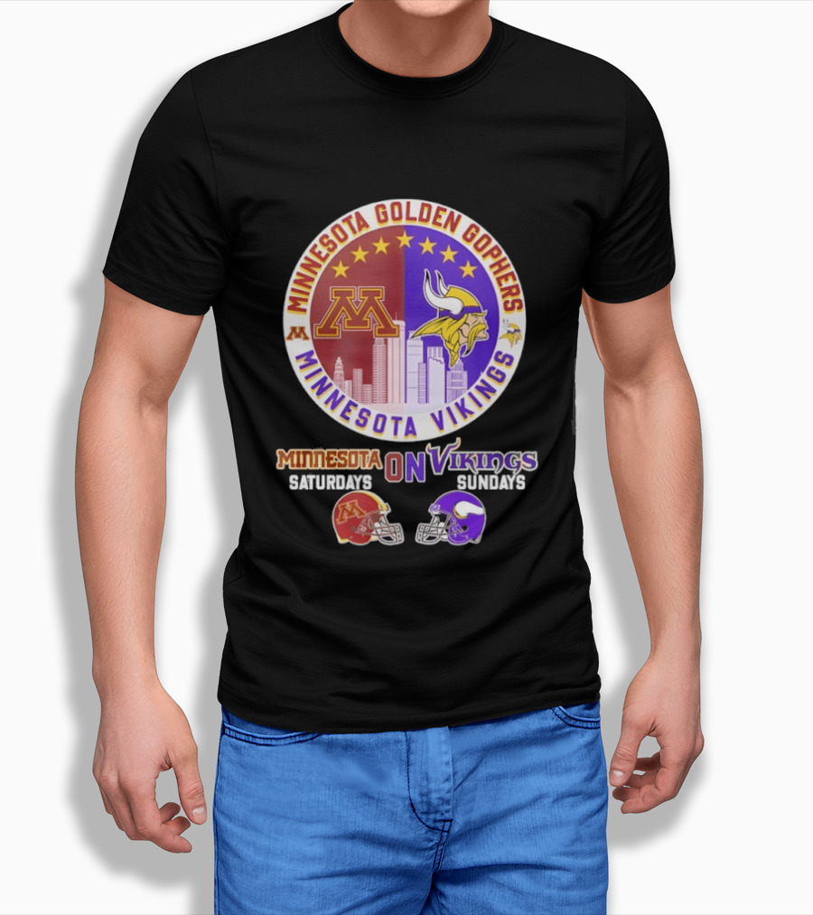 Minnesota Golden Gophers Saturdays Minnesota Vikings Sundays Helmet Mashup T-Shirt