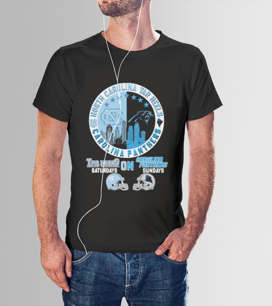 North Carolina Tar Heels Saturdays Carolina Panthers Sundays Helmet Mashup T-Shirt