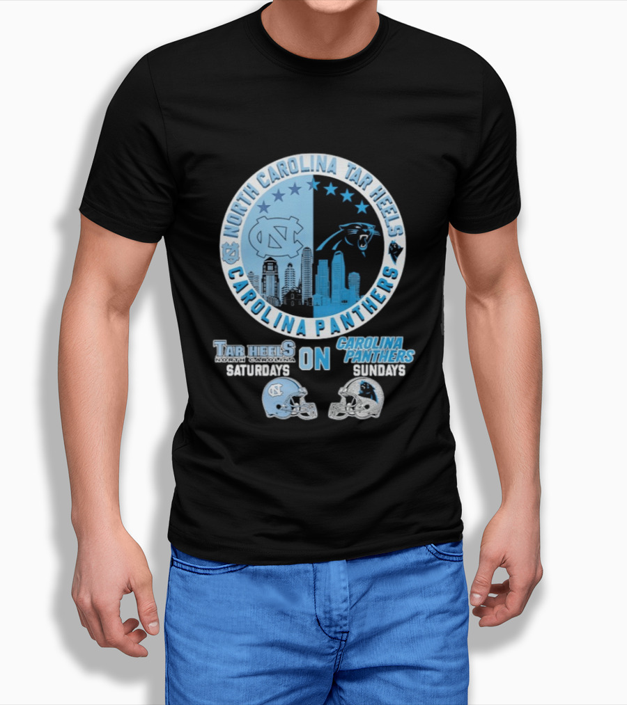 North Carolina Tar Heels Saturdays Carolina Panthers Sundays Helmet Mashup T-Shirt