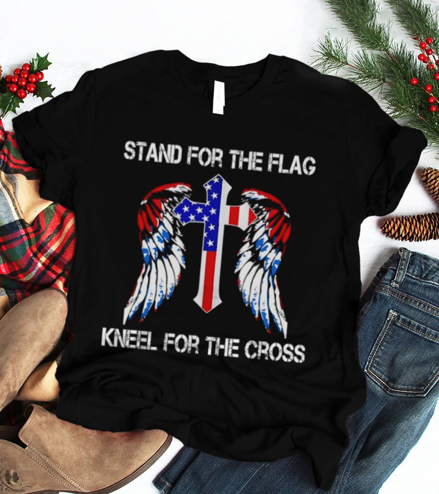 Stand For The Flag Kneel For The Cross Patriotic Wings Cross T-Shirt