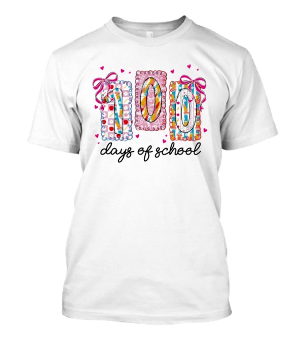 Colorful 100 Days Of School Celebration With Hearts And Bows T-Shirt